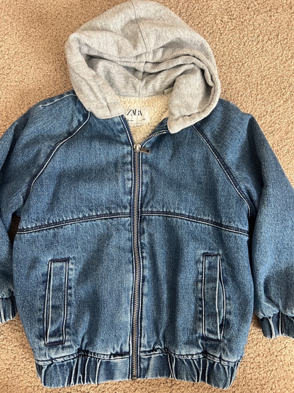 Zara Kids Denim Jacket with Gray Hood